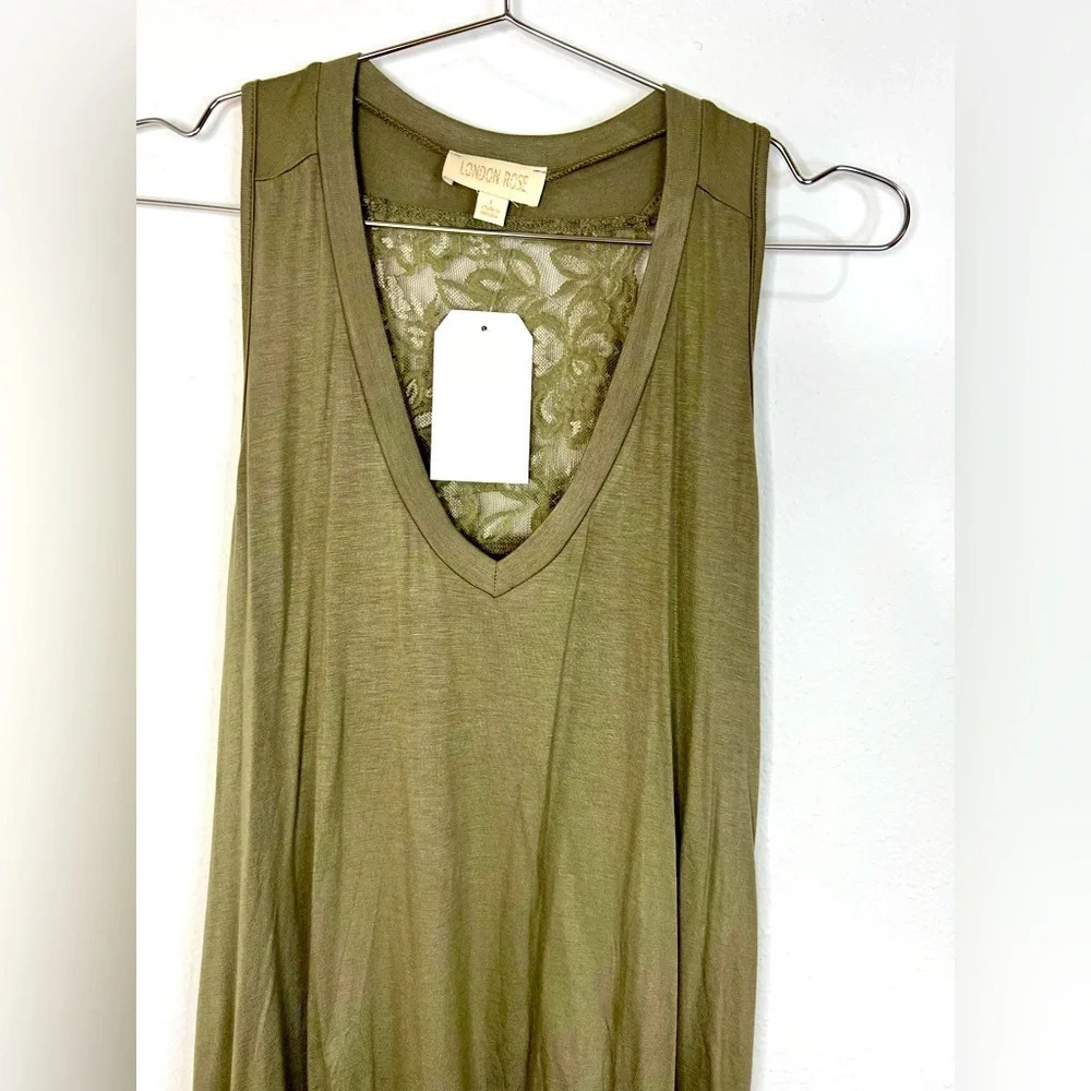 🆕 London Rose Olive Green Tank with Lace Accent - Picture 4 of 10